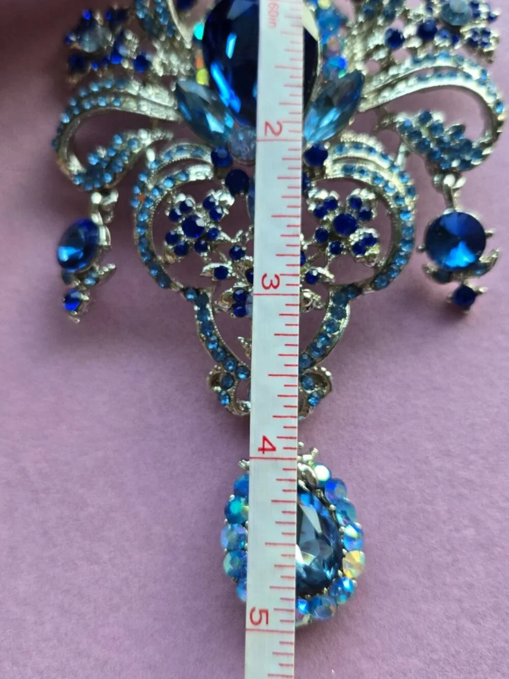 Bejewelled Blue Crystal Ornate Brooch Romantic Victorian Style